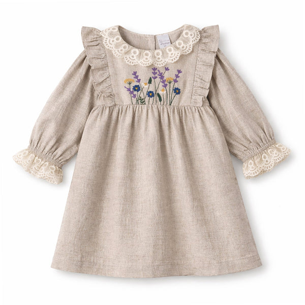 Embroidered Wildflower Linen Dress With Lace Trim - The Palm Beach Baby