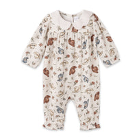 Larkspur Prairie Linen Western Romper With Eyelet Collar - The Palm Beach Baby