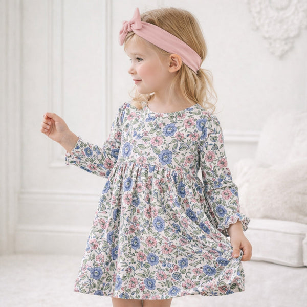 Vintage Floral Girls Dress - Soft Bamboo Jersey - The Palm Beach Baby
