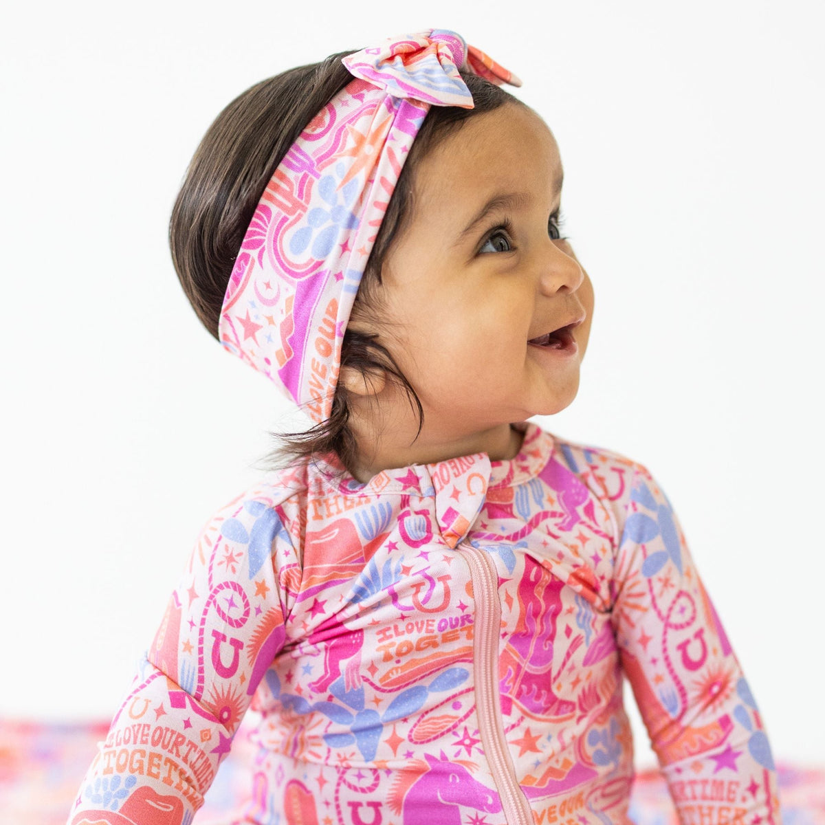 The SoftKnot Bamboo Baby Bow | Saddle Up - Versatile bamboo baby bow that pairs beautifully with bamboo pajamas for any occasion.