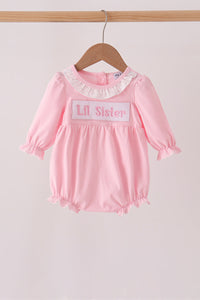 Pink Lil sister embroidery ruffle bubble