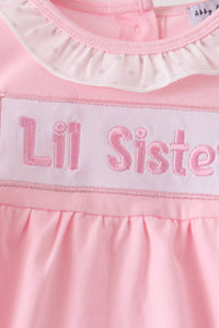 Pink Lil sister embroidery ruffle bubble