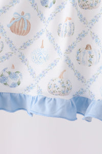 Blue pumpkin embroidery ruffle dress