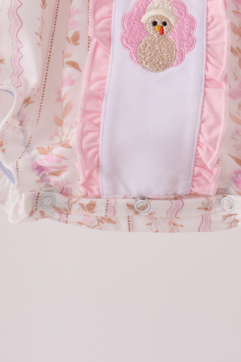 Pink Floral Turkey Embroidered Ruffle Bubble