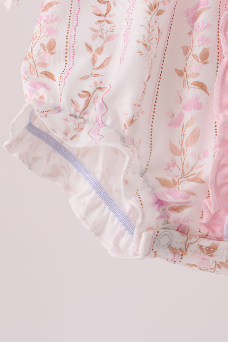 Pink Floral Turkey Embroidered Ruffle Bubble