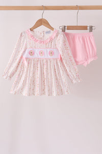 Pink Floral Turkey Embroidered Ruffle Bloomer Set