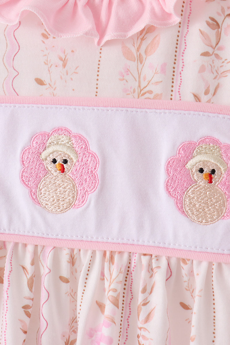 Pink Floral Turkey Embroidered Ruffle Bloomer Set