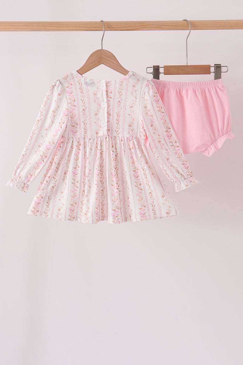 Pink Floral Turkey Embroidered Ruffle Bloomer Set