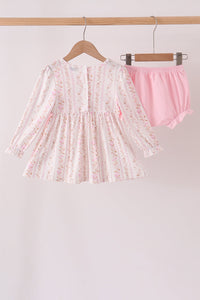 Pink Floral Turkey Embroidered Ruffle Bloomer Set
