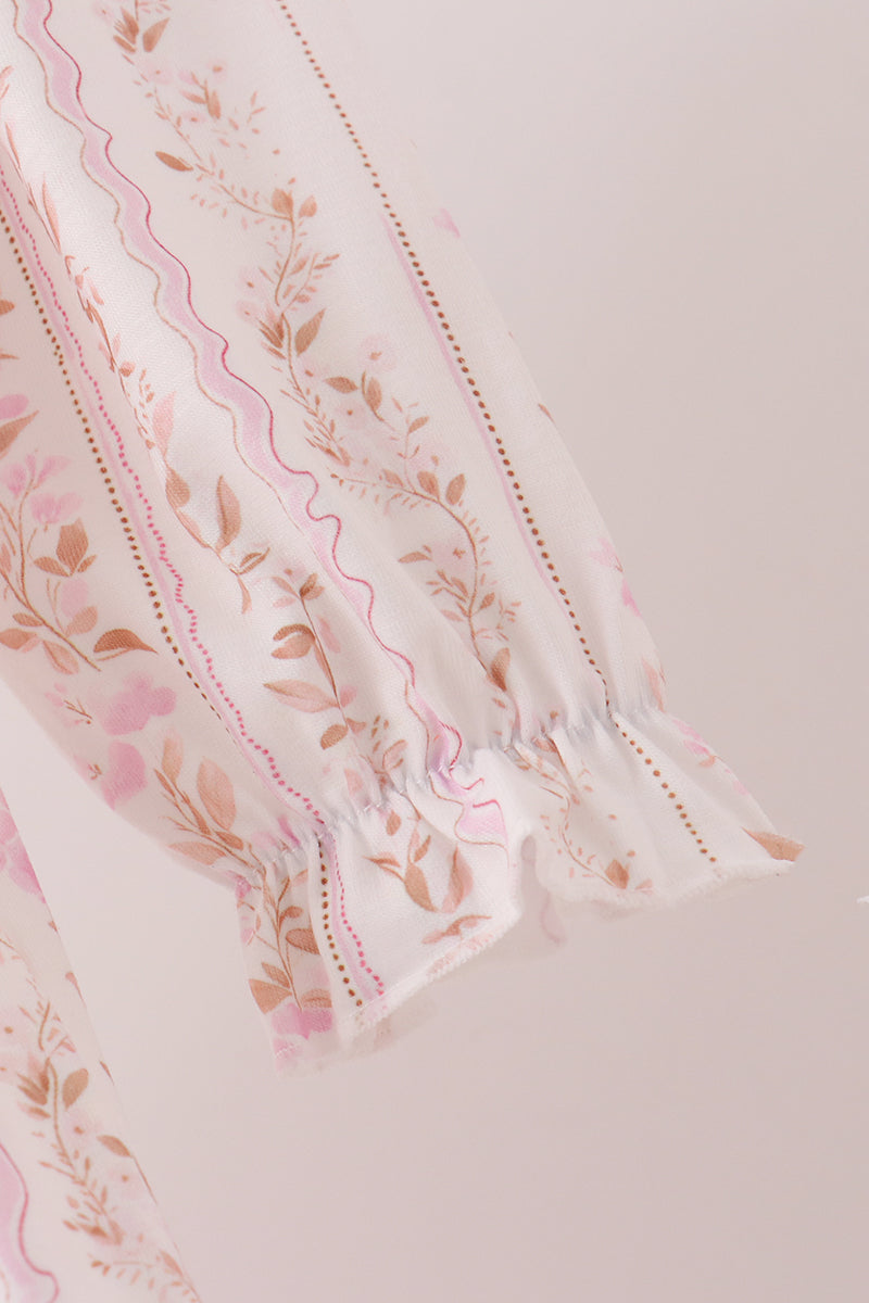 Pink Floral Turkey Embroidered Ruffle Dress