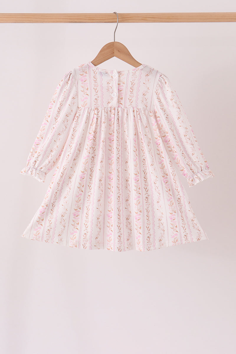 Pink Floral Turkey Embroidered Ruffle Dress