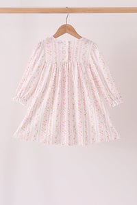 Pink Floral Turkey Embroidered Ruffle Dress