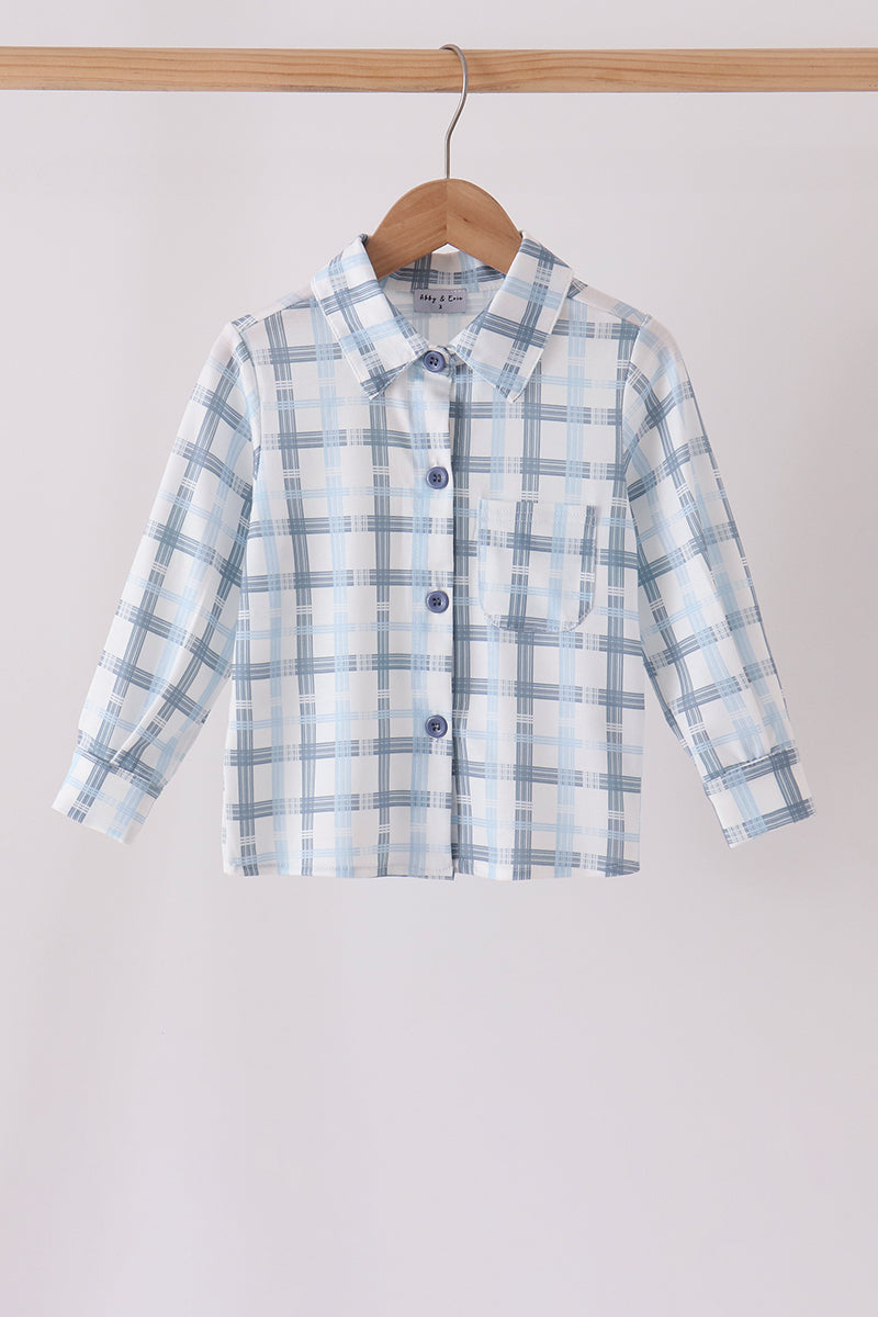 Blue Plaid Button Done Shirt