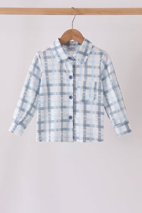 Blue Plaid Button Done Shirt