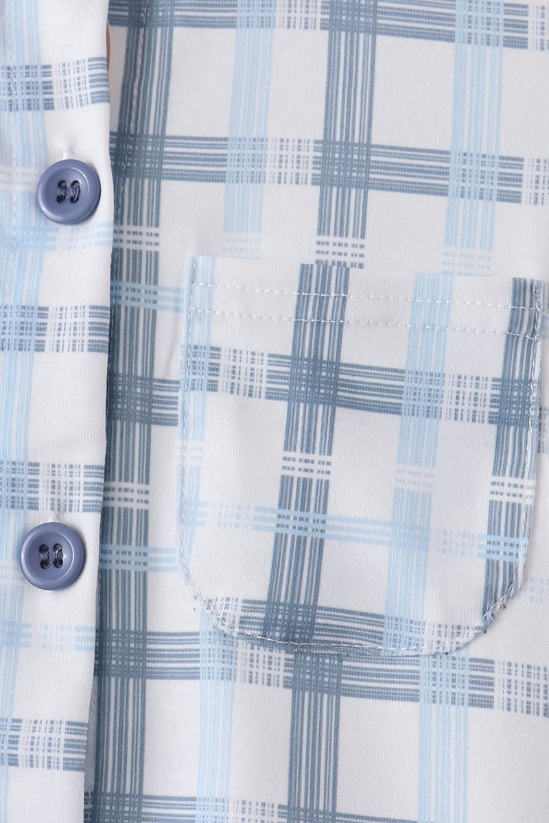 Boys Beachside Blue Plaid Button Down Shirt for Little Explorers