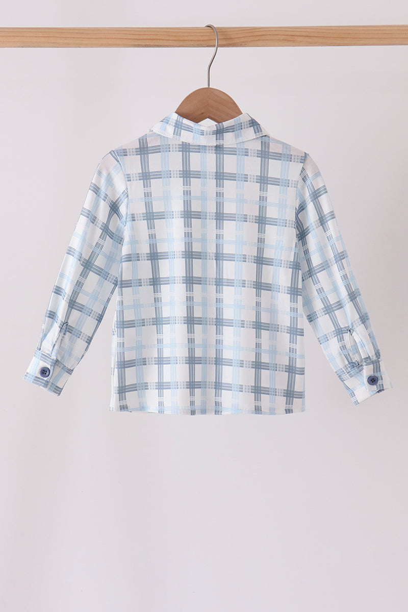 Blue Plaid Button Done Shirt