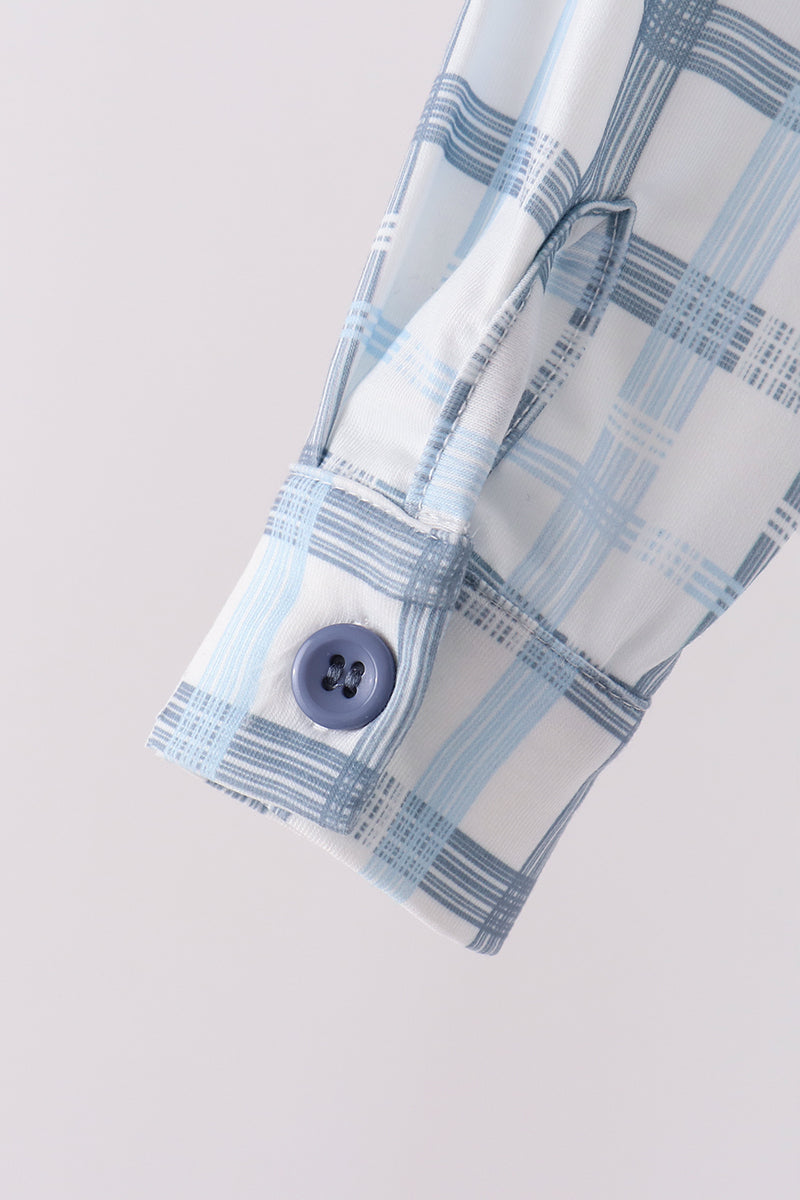 Blue Plaid Button Done Shirt