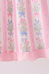 Pink Pearl Bow Floral Dress