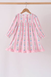 Pink Pearl Bow Floral Dress