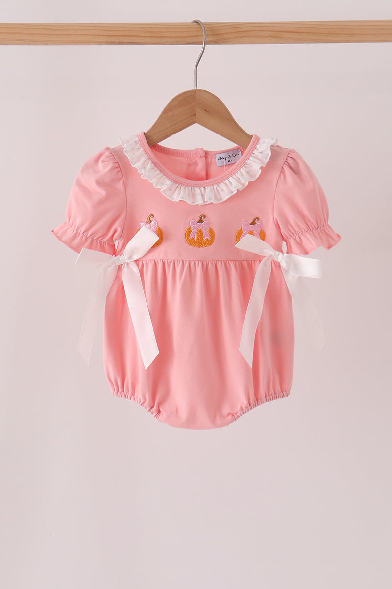 Pink Pumpkin Embroidered Ruffle Bubble - The Palm Beach Baby