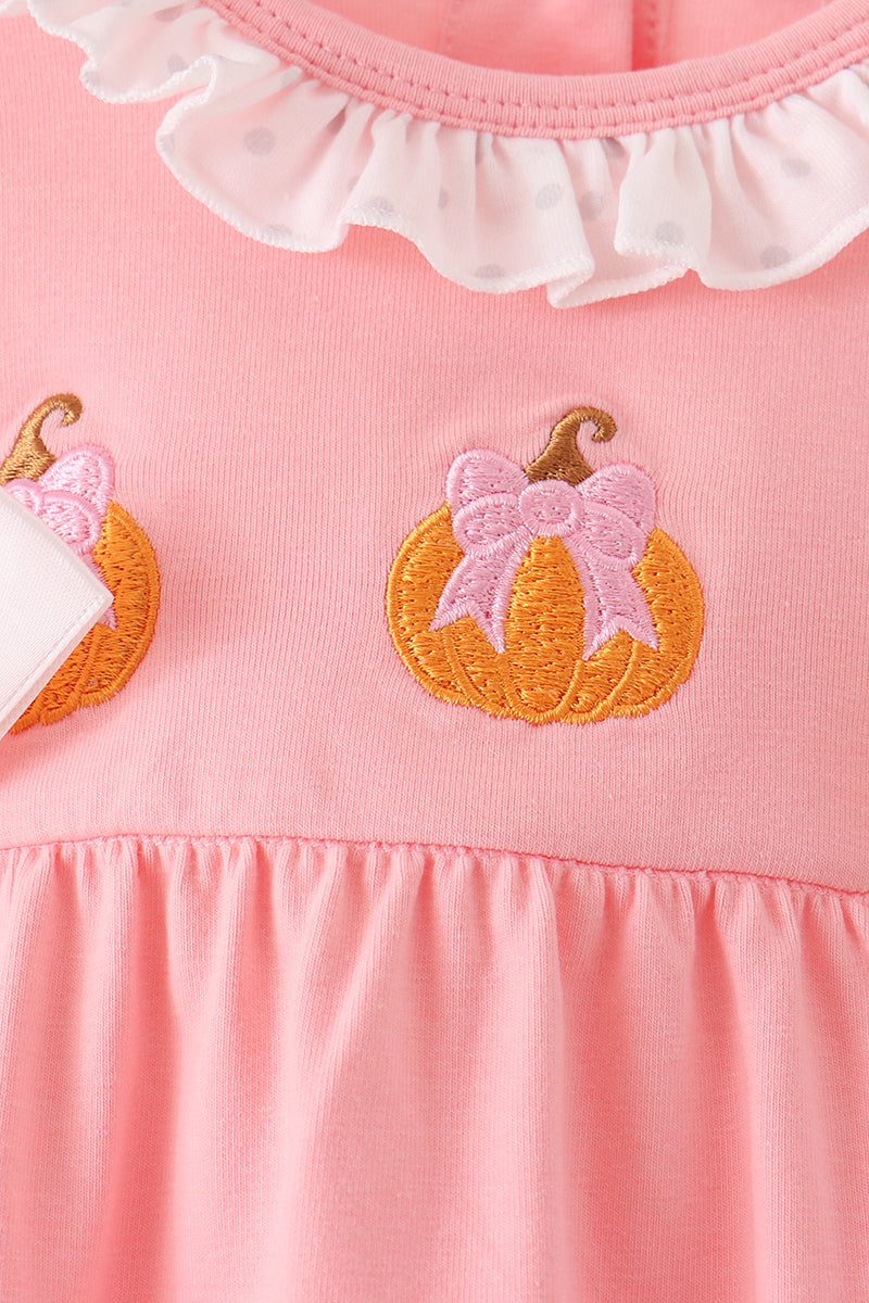 Pink Pumpkin Embroidered Ruffle Bubble - The Palm Beach Baby