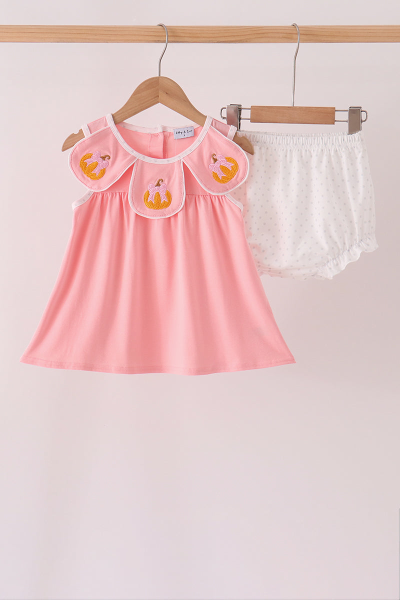 Pink Pumpkin Embroidered Bloomer Set for Little Girls - The Palm Beach Baby