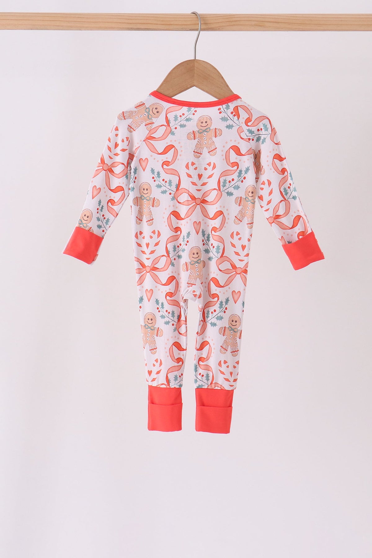 Coral gingerbread bamboo zipper romper