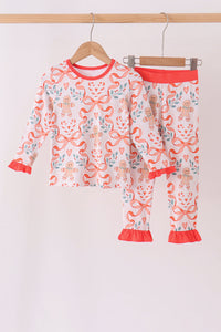 Coral gingerbread bamboo ruffle pants set