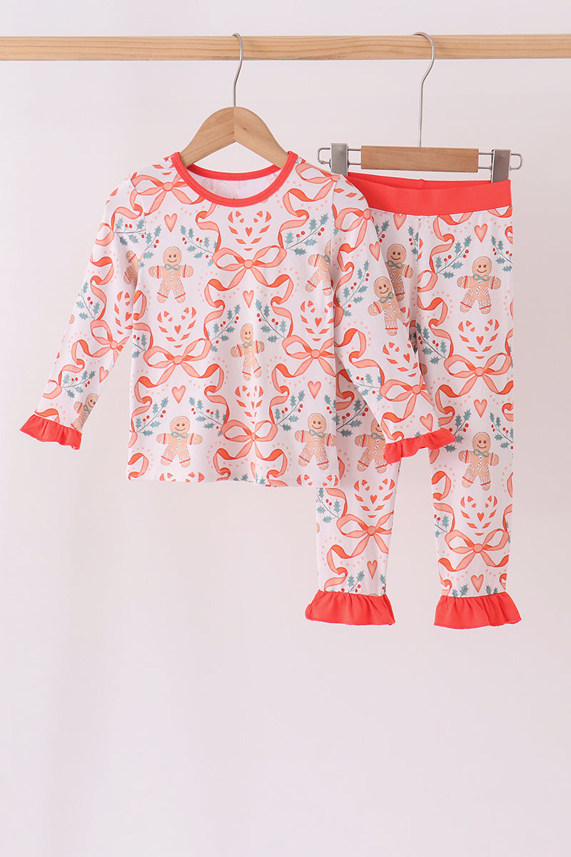 Coral Gingerbread Bamboo Ruffle Pants Set for Little Girls - The Palm Beach Baby