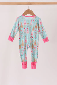 Green christmas tree bamboo zipper romper
