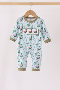 Green mallard embroidery romper