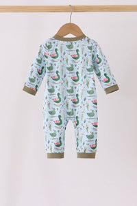 Green mallard embroidery romper