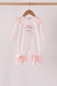 Pink santa claus dot applique ruffle romper