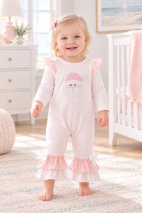 Pink Santa Claus Dot Applique Ruffle Romper - The Palm Beach Baby