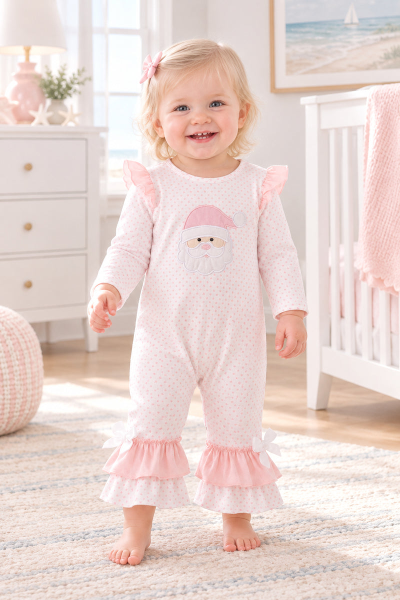 Pink Santa Claus Dot Applique Ruffle Romper - The Palm Beach Baby