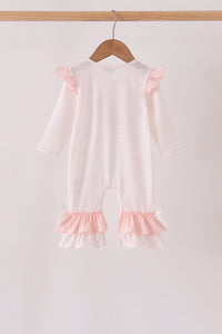 Pink santa claus dot applique ruffle romper