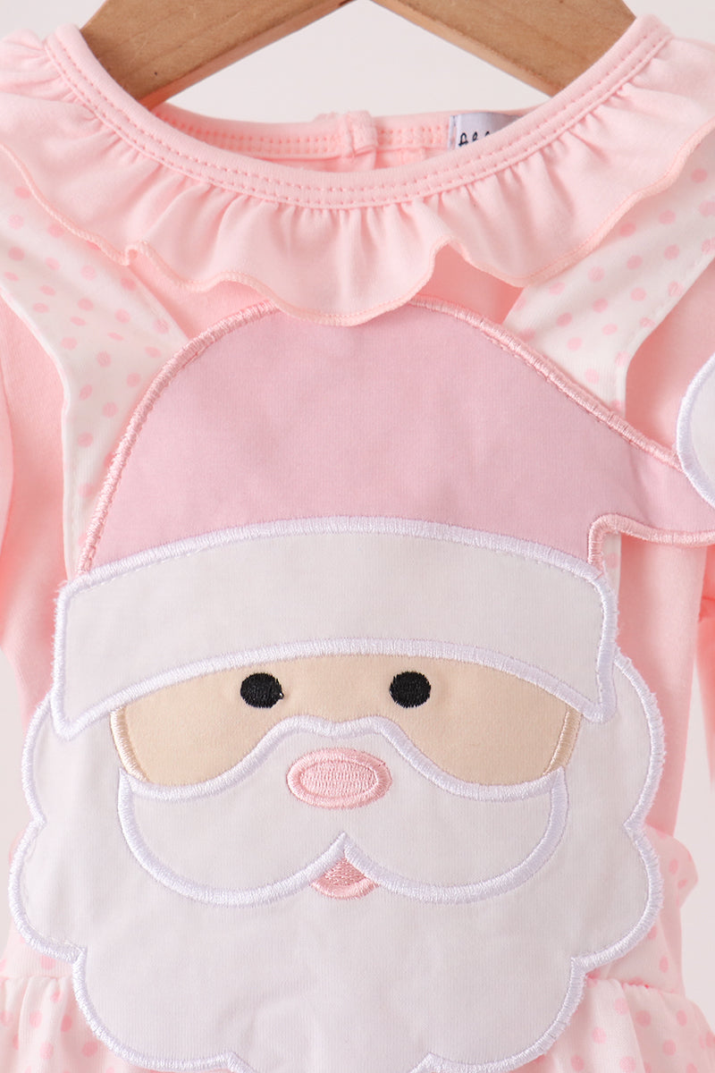 Pink Santa Clause Dot Appliquéd Ruffle 2 PC Set