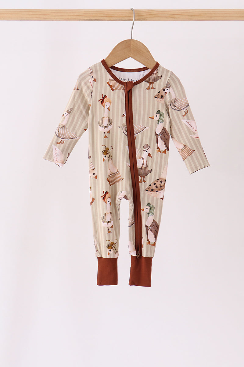 Brown Goose Print Bamboo Zipper Romper - The Palm Beach Baby