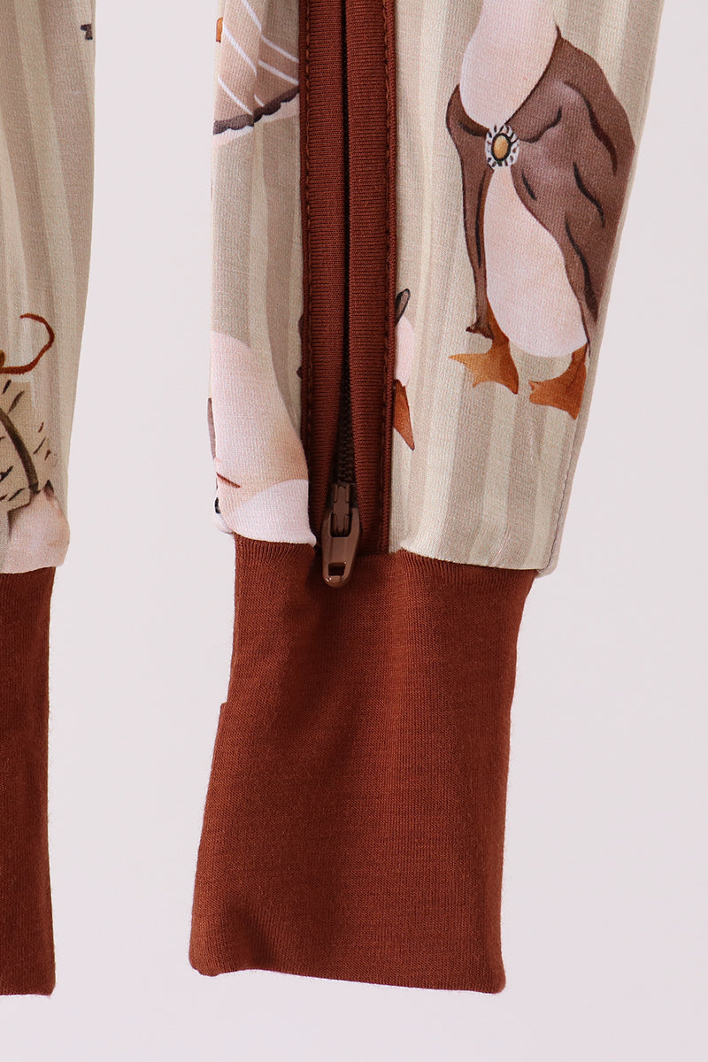 Brown Goose Print Bamboo Zipper Romper - The Palm Beach Baby