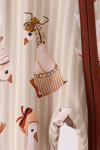 Brown goose print bamboo zipper romper