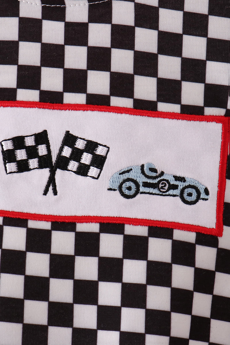 Baby Black Car Embroidery Checkered Bubble Outfit - The Palm Beach Baby
