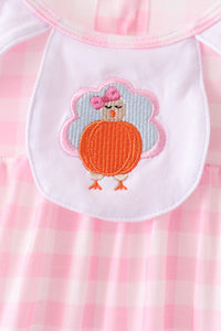 Pink Turkey Embroidery Gingham Dress