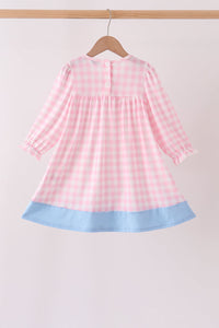 Pink Turkey Embroidery Gingham Dress