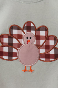 Sage Turkey Applique Plaid Pants Set