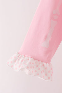 Pink skeleton print ruffle pants set