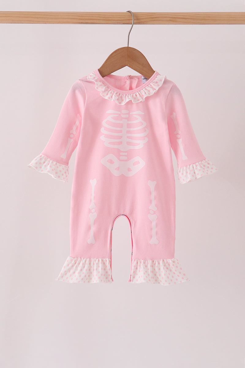 Pink Skeleton Print Ruffle Romper - The Palm Beach Baby