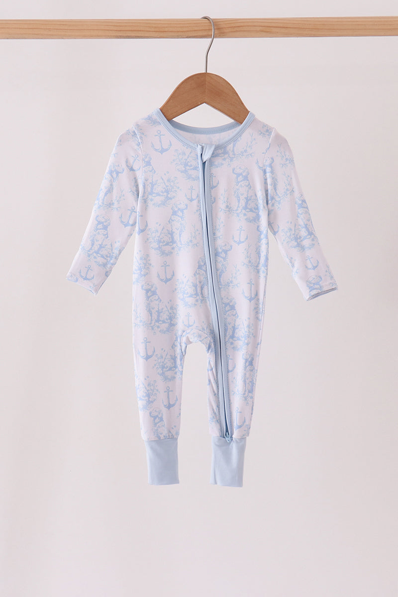 Blue dog bamboo zipper romper - The Palm Beach Baby