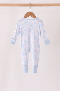Blue dog bamboo zipper romper