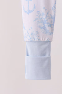 Blue dog bamboo zipper romper