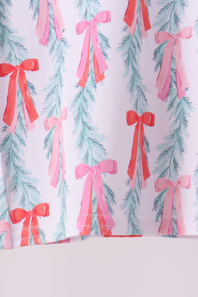 Green bow christmas tree bamboo pants set - The Palm Beach Baby